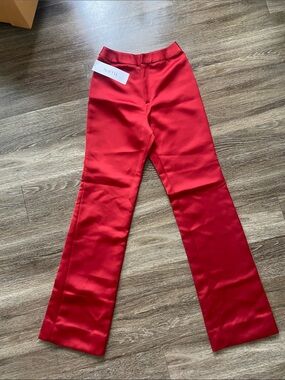 Aliette Red Satin-Like Pants Straight-Leg, High waist,  Sz  6 with 37” inseam